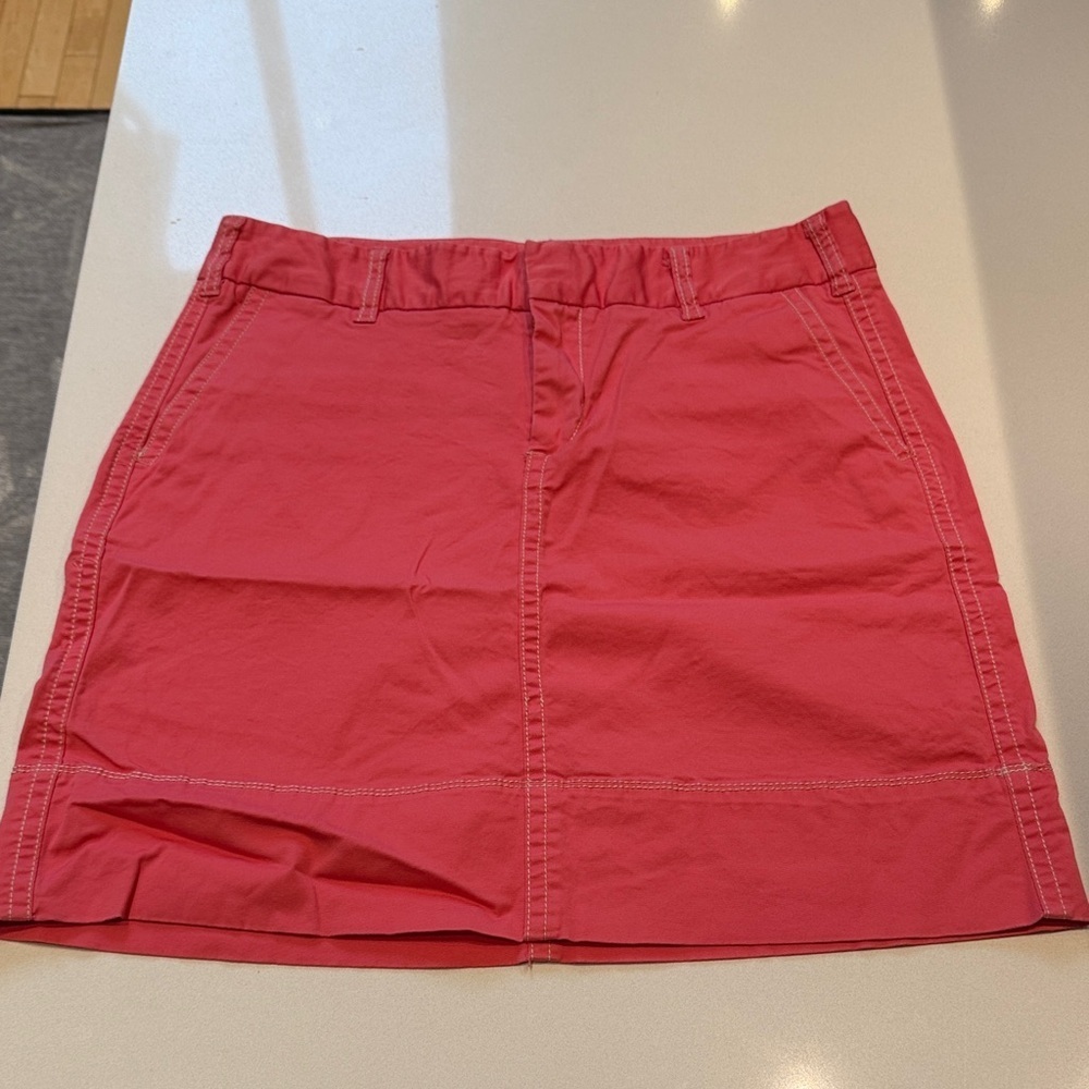 Merona Cotton Stretch Mini Skirt with Pockets, Pink w/ White Stitching, Size 10